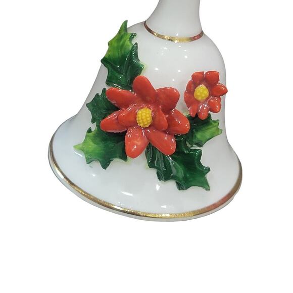 Vintage Napcoware Bone China Christmas Bell Set of 2 Angel Poinsetta - Picture 5 of 11